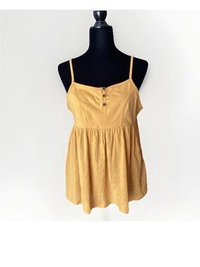 Cleo & Wolf TankTop Spaghetti Strap Peplum Hem Size Small Cotton Mustard Yellow